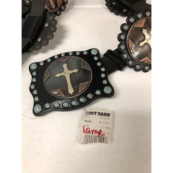 3D LEATHER BELT Cross MEDALLIONS Women’s Size L Large 34-39” Cats Eye Stones New main image 6